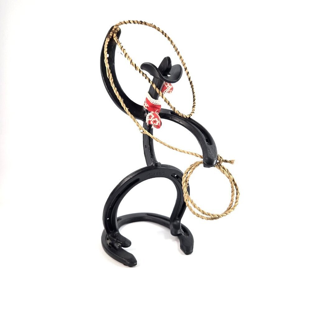 Rodeo Cowboy Horseshoe Art Sculpture Statue Western Decor Farmhouse Rustic